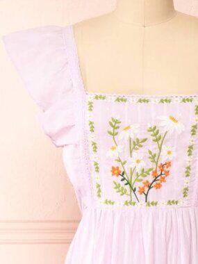 One Loved Babe Lavender Floral Embroidered Tie Back Midi Dress Size M